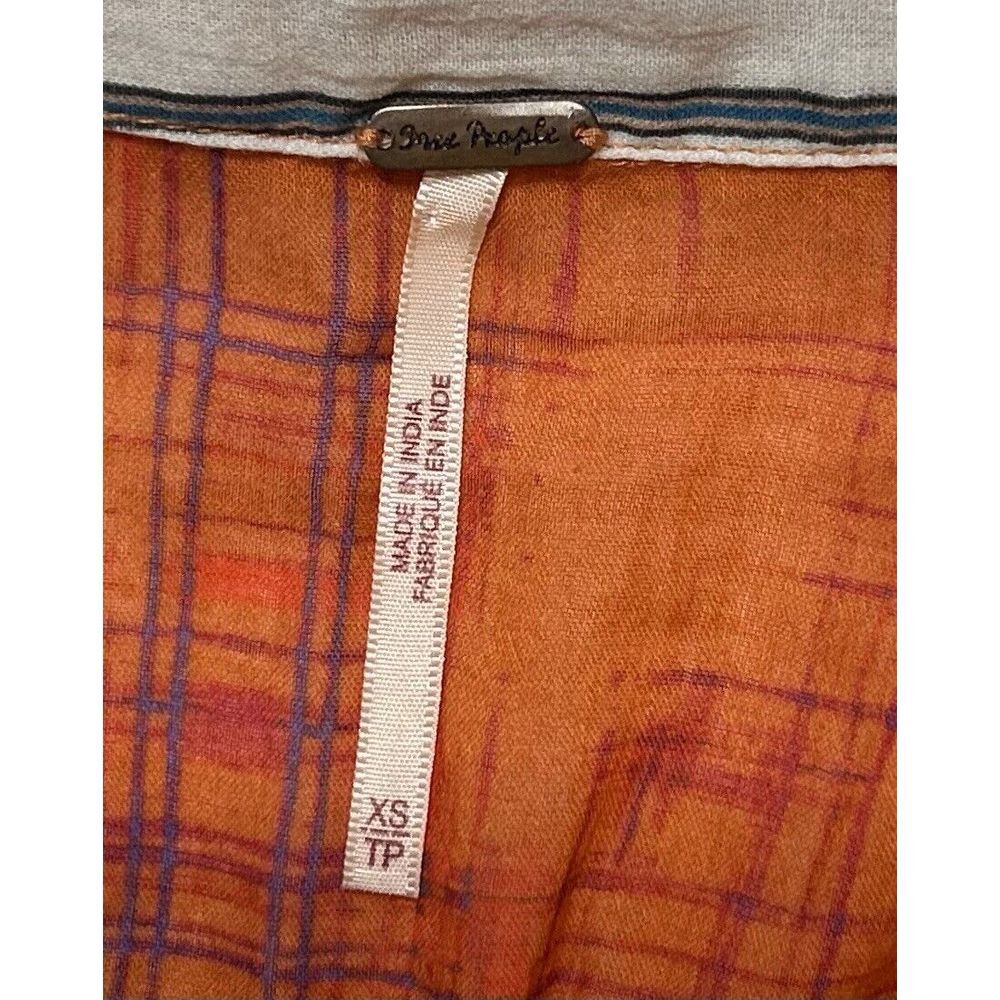 Free People‎ Womens Button Top XS Orange Purple Long Sleeve Peasant Boho Hippie - Picture 3 of 9